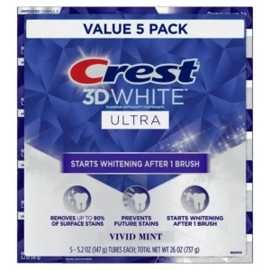 Crest 3D White Vivid Mint Ultra Whitening Toothpaste, 5.2 oz., 5 pk.